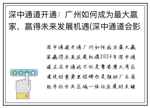 深中通道开通：广州如何成为最大赢家，赢得未来发展机遇(深中通道会影响广州发展吗)
