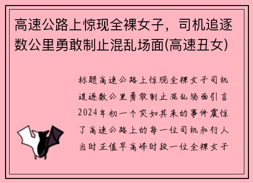 高速公路上惊现全裸女子，司机追逐数公里勇敢制止混乱场面(高速丑女)